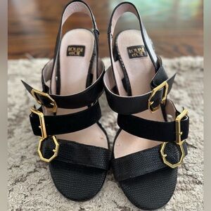Louise et Cie Black Sandals with Gold Buckles